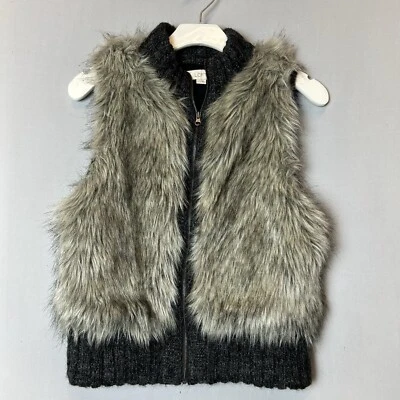Ann Taylor Loft Vest Womens Extra Small Petite Gray Faux Fur Tight Knit - Image 1 of 4