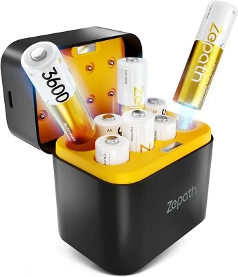 ZEPATH Rechargeable Lithium Batteries AA 8 Pack with Charger, 3600mWh High Capacity USA
