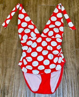 Traje de baño LAUREN RALPH LAUREN de una pieza traje de baño coral/blanco punto poka talla 10 Foto 1 de 4
