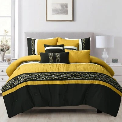 HIG 7-pieces Luxury Quilted Embroidery Bedding Comforter Set King-Queen size - Image 1 of 4