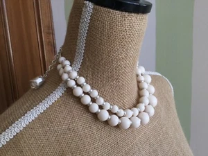 Banana Republic, Silver with ivory color beaded necklace, sturdy claw clasp. - Picture 1 of 6