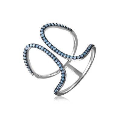 Sterling Silber Türkis Steine X Design Damenring - Bild 1 von 4