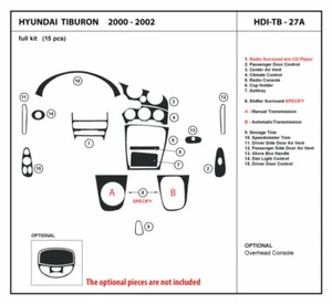 Real Carbon Fiber Dash Trim Kit for Hyundai Tiburon 2000 -2002 Interior Overlay - Picture 1 of 1