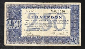 Netherlands, 2 1/2 (2.5) Gulden,Zilverbon * Silver Notes, 1938 Issue, P 62 Rare - Picture 1 of 2