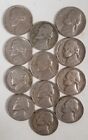 1923855M82012 Lot Of 12 Early Jefferson Nickels 5 Cent 1938-55 Coins 69+ Yrs Old