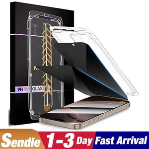 2x Easy Install PRIVACY Glass Screen Protector For iPhone 16 15 14 Pro Max 13 12 - Picture 1 of 34