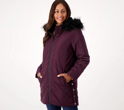 NUEVA Parka Acolchada Nuage Grande Forrada de Piel Sintética con Capucha en Caoba QVC 1720 Foto 1 de 4