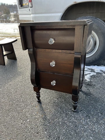 antique 3 drawer work sewing table night stand sheraton style glass pulls clean Cover