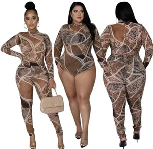 Womens plus size two piece glamorous outfit multicolor - Picture 1 of 5