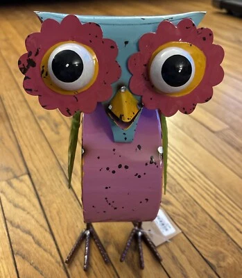 Garden Decor Tall MULTI COLOR METAL OWL Bird Hand Painted Enamel Art - Imagem 1 de 4