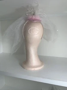 Bridal Birdcage Netting Veil & Pink Feathers Fascinator Satin By Costumes USA - Picture 1 of 5