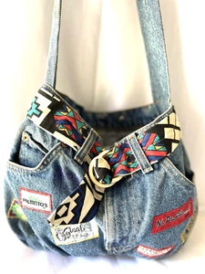 Bolso de Mano Levis Denim de Colección Cartera Hecha a Mano Parches del Suroeste Cinturón Hippie - Imagen 1 de 15