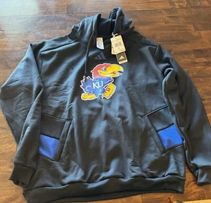 NEW NWT - XL - Adidas Kansas Jayhawks Hoodie - Black - $80 Retail M TVL P/O HOOD - Picture 1 of 4
