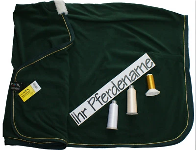 Fleece- Abschwitzdecke, auf Wunsch mit Pferdenamen bestickt, grün/gold, HKM - Bild 1 von 4