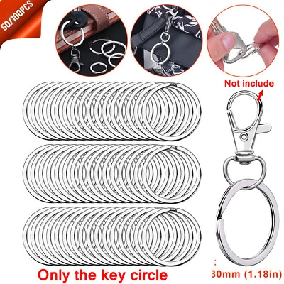 100/50 PCS Stainless Steel Key Rings Split Hoop-30/25/20mm DIY Flat Metal Chains - Image 1 of 4