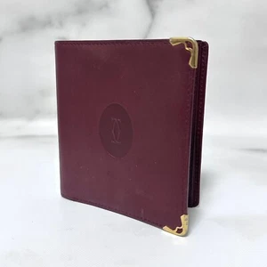 Cartier Wallet Bifold Bill Wallet Bordeaux Leather Authentic - Picture 1 of 16