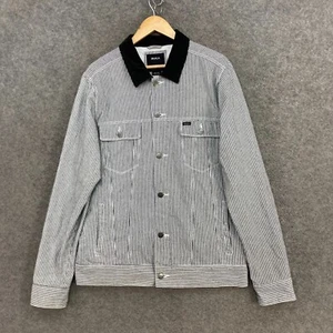 RVCA Jacket Mens Large Slim Fit Black White Striped Button Collared 37513 - Picture 1 of 13