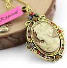 Betsey Johnson Cameo Crystal Frame Gold Filigree Pendant Necklace Free Gift Bag