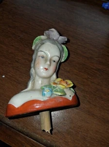 Vintage Ceramic Lady Head Figurine Victorian Signed MK Hand Painted Japan - Picture 1 of 2