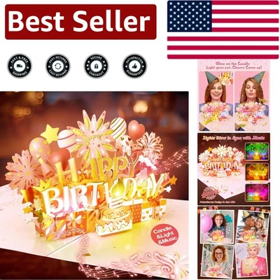 Tarjeta de cumpleaños emergente oro rosa con vela LED, música y aplausos | Regalo para ella Foto 1 de 4