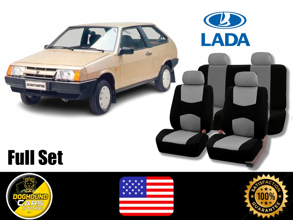 Juego completo de fundas de asiento grises transpirables suaves al tacto alta calidad para todos Lada Foto 1 de 4