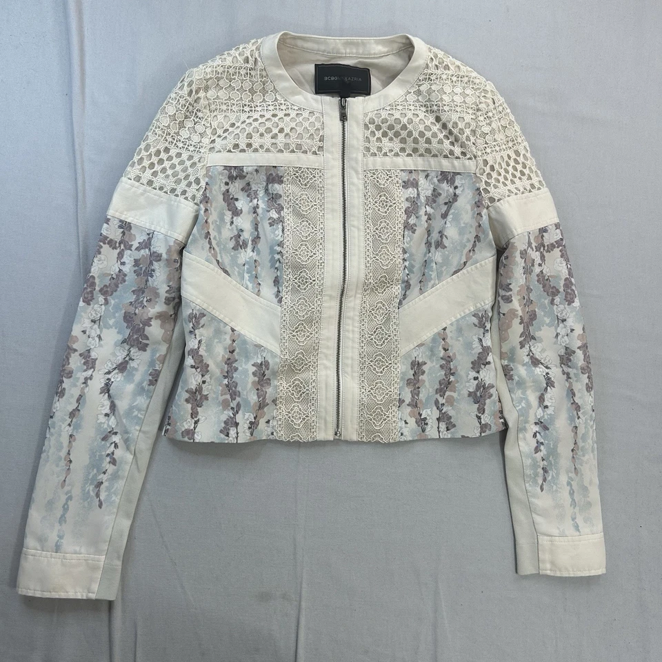 BCBGMAXAZRIA XS Chaqueta Blanca Cremallera Completa Estilo Moto Foto 1 de 4