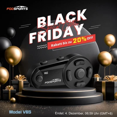 V6S Cuffie Moto Citofono Casco Bluetooth 5.4 Interfono 2 Vie FM - Immagine 1 di 4