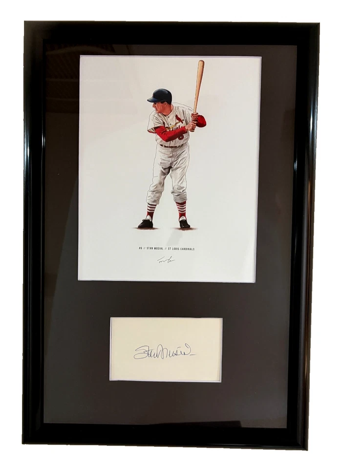 Stan Musial - 12x18" Framed Signed Card and 8x10 Art Cardinals HOF Auto PSA DNA - Image 1 of 4
