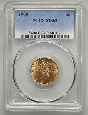 1900 年自由女神半鹰金币 5 美元 PCGS 评级 MS62 美国硬币 1933 年之前 — 第 1/4 张图片
