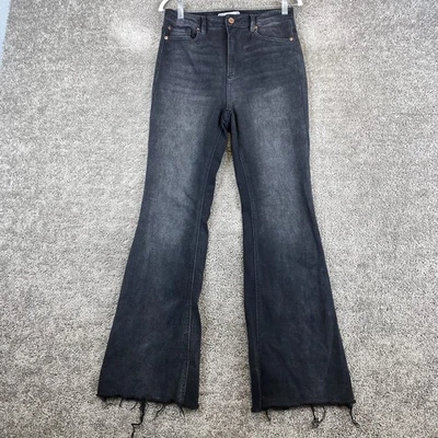 Jeans de garagem jeans perna alargada júnior 7/28 preto bainha desgastada cintura alta - Imagem 1 de 4