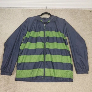 Lands' End Green/Navy Striped Windbreaker/Shell/Rain Jacket Large 14-16 - Picture 1 of 9