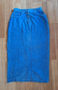 Faded Glory Blue Denim Back Slit 100% Cotton Bottoned Jean Maxi Skirt Size 12 - Picture 1 of 16