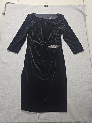 Jessica Howard Dress Women's Size 10 Black Velvet Faux Wrap Back Zip Classic - Image 1 of 4