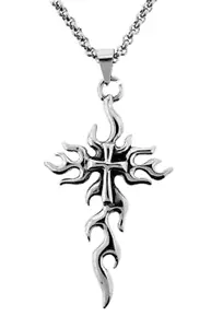 STAINLESS STEEL FLAMING CROSS PENDANT WITH 20" CHAIN - Picture 1 of 1