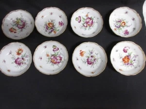 Set Of 8 Meissen Dainty Floral Berry Bowls, signed, 4.75" W x 1.25" T, MINT - Picture 1 of 6