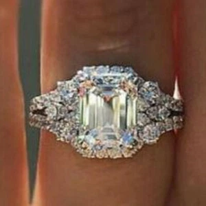 3.30Ct Smaragd Solitaire Künstlicher Diamant Verlobung Ring Band Sterlingsilber - Bild 1 von 6