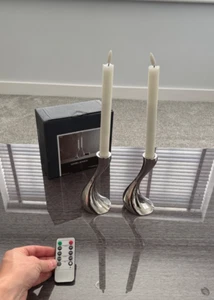 George Jensen Cobra Stainless Steel Candle Holder Set with LED Candles Rrp £150 - Picture 1 of 16