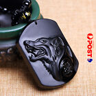 Black Natural Obsidian Wolf Bead Pendant Necklace Chain Transhipped Jewelry E