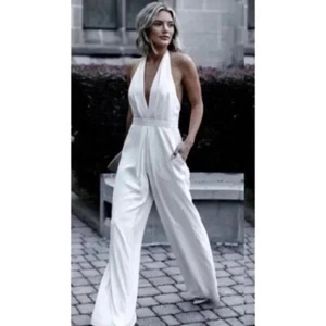 NWT BHLDN Jill Stuart Mara Jumpsuit in Ivory White Wedding Bridal Wide Leg 0 - Picture 1 of 11