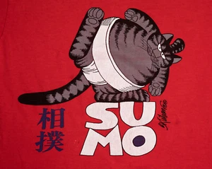 Camisa roja vintage años 80 Sumo Cat B Kliban camisas locas Hawaii EE. UU. talla mediana - Imagen 1 de 11