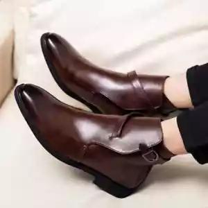 Hombres Botines Hebilla Lateral Correa Bota Corta Exterior Hombre Negocios Calzado - Imagen 1 de 18