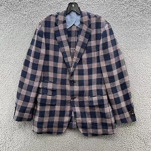 J Lindeberg Sport Coat Mens 42R Blue Plaid Linen Lightweight Unlined Blazer - Picture 1 of 13