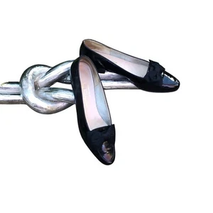Salvatore Ferragamo Drusilla Nero Black Patent Leather Bow Toe Shoes Size 7.5 2A - Picture 1 of 8