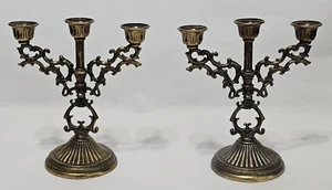 Vtg Pair Mini Brass Candelabra Candleholders Ornate Interpur Italy 5" w/Candles - Picture 1 of 8