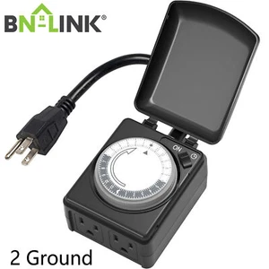 Temporizador de enchufe mecánico para exteriores BN-LINK - 2 salidas de temporizador con conexión a tierra de alta resistencia - Imagen 1 de 9