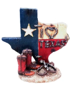 I Love Texas Stiefel & Sporen Schreibtisch 5x4 1/2x2 Zoll rustikal neues Dekor Polyresin - Bild 1 von 3