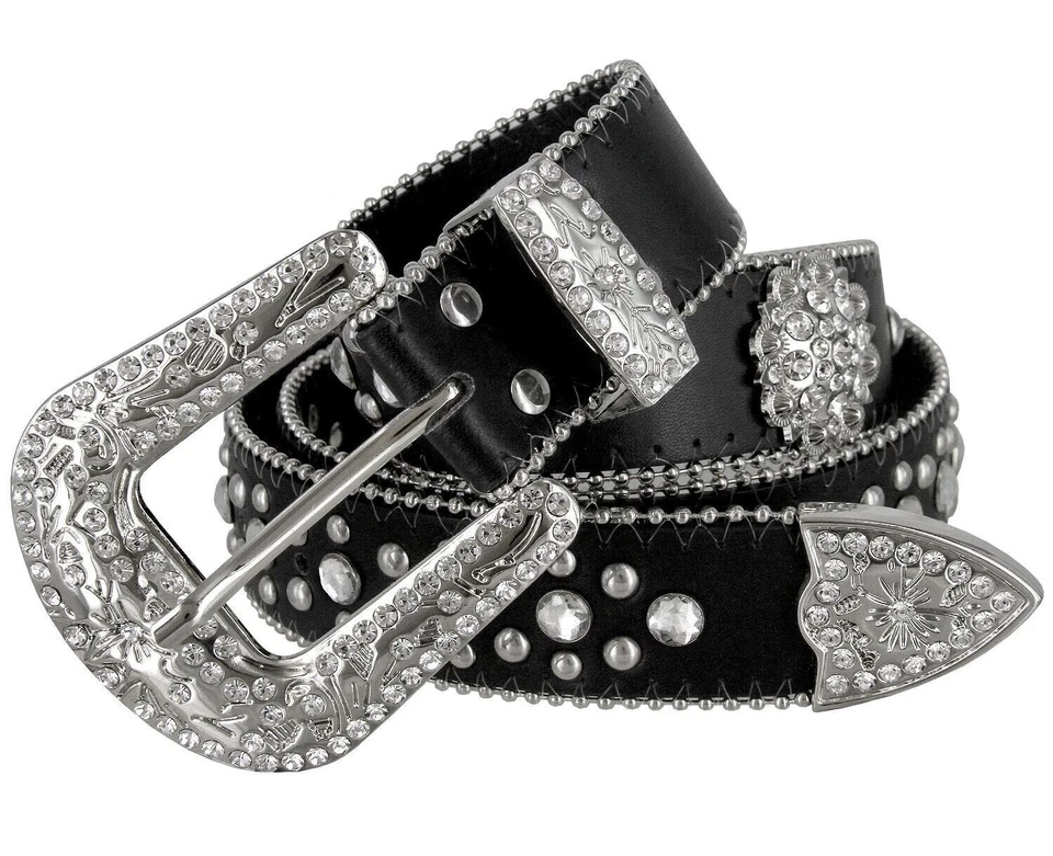 Rhinestone Western Cowgirl Bling Studded Design Berry Concho Belt 1-1/2" (38mm) - Image 1 of 4