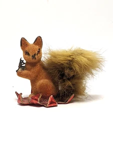 Vintage Flocked Squirrel Mini Figurine Fluffy Fur Tail Made in West Germany 2.5" - Picture 1 of 6