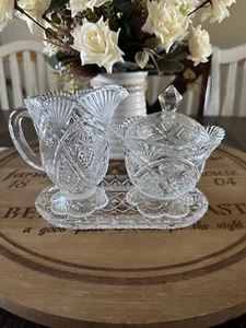 Shannon Designs Of Ireland Crystal “Chantham” Sugar And Creamer Set W/ Tray - Picture 1 of 7