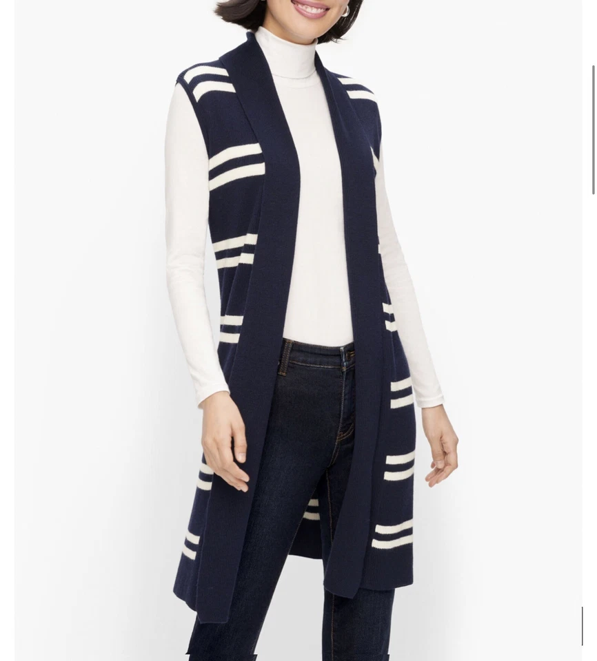 NWT Talbots long Ribbed Stitch Stripe Vest size L - Image 1 of 1